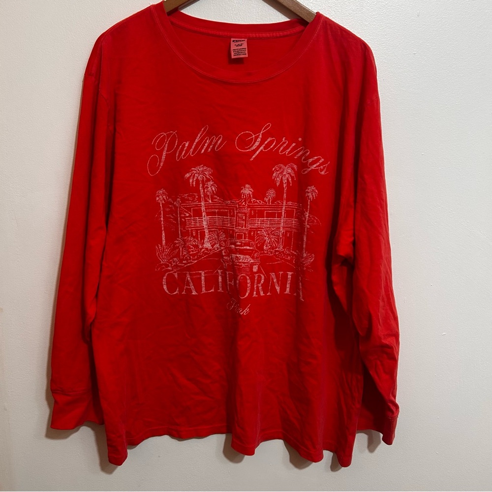 PINK Victoria's Secret Tee T-Shirt Long Sleeve Campus Crew Palm Springs XL
